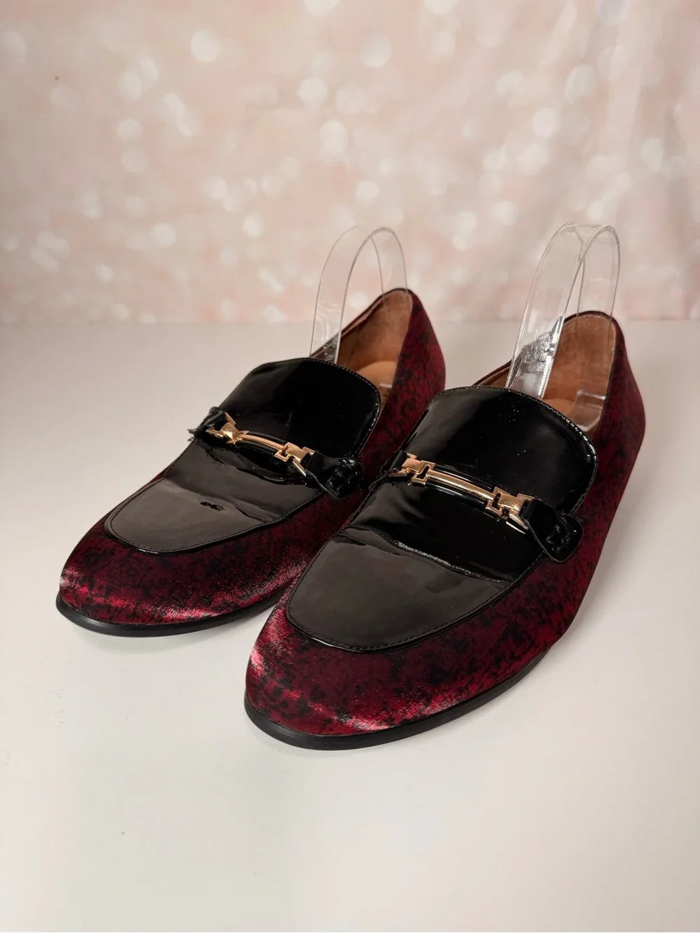 JITAI Leather and Fabric Red Speckled Loafer w Gold Detail
